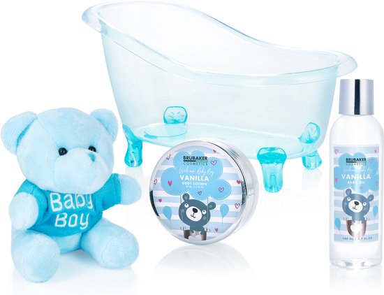 BRUBAKER Cosmetics 7-delige Babycadeauset voor jongens - Cadeau voor babyshower - Babyverzorgingsset in Badkuip en pluche beer - Babycadeau - Lichtblauw van BRUBAKER Cosmetics — afbeelding 5