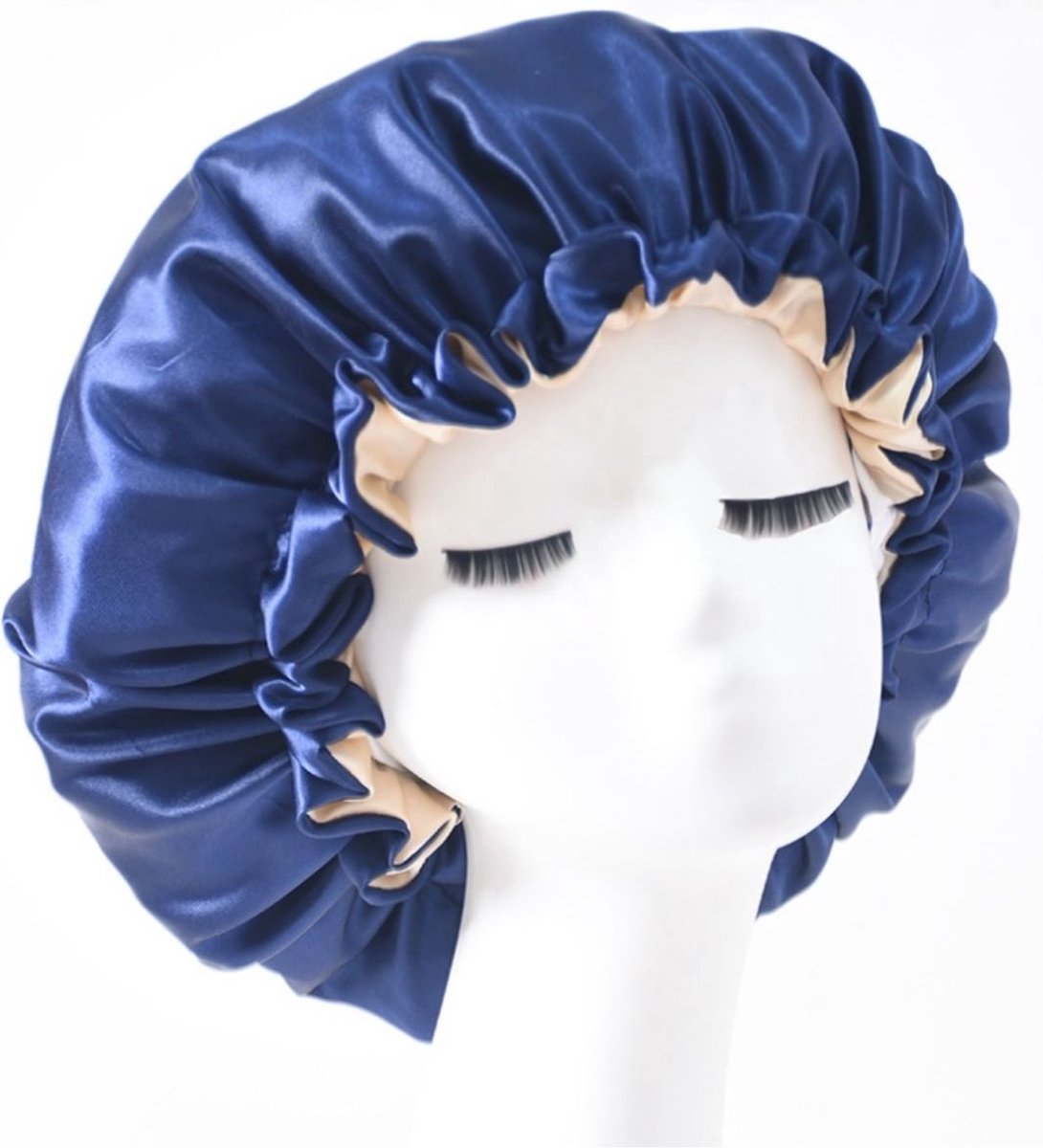 New Age Devi - "Satijn Slaapmuts voor Dames: Blauw & Beige - Volwassenen Bonnet & Cap"