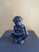 Sculptuur Monkey with Cub - Zwart - Aap met Jong