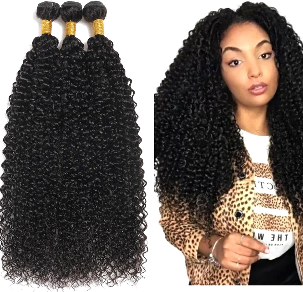 Braziliaanse remy weave - 26 inch - kinky krullen hair extensions natuurlijk zwart - 1 stuk bundel menselijke haren