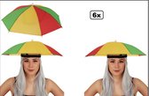 6x Paraplu hoofd rood/geel/groen - Hoofdparaplu - Carnaval thema feest regen feest optocht evenement fun