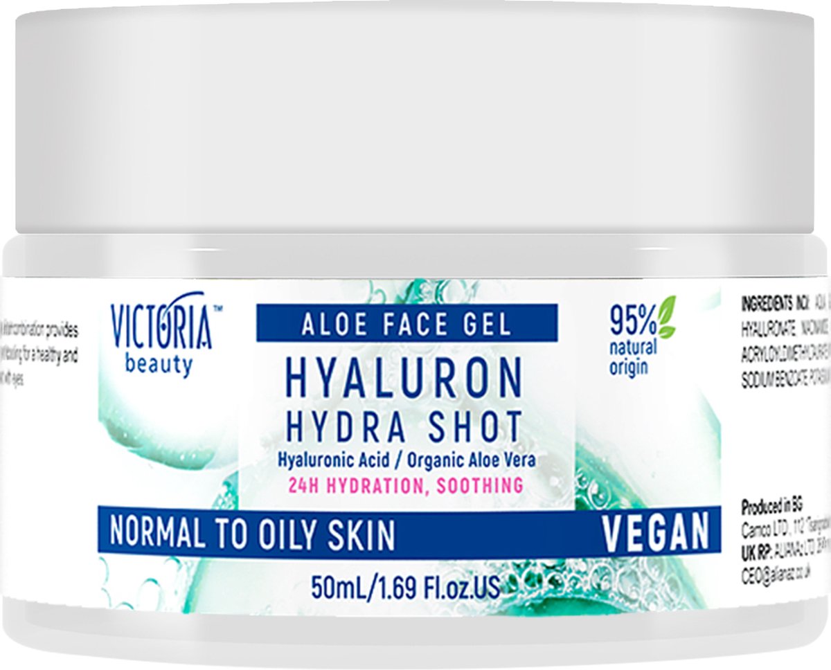 Goedkoopste Victoria Beauty Hydra Shot Aloë Vera Gezichtsgel – 50 ml – Vochtinbrengende Crème met Hyaluronzuur & Niacinamide – Voor Normale tot Vette Huid – 24 Uur Hydratatie & Verzachtend