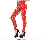 Guirma - Kerst & Oud & Nieuw Kostuum - Legging Kerst Rood Met Print Vrouw - Rood - Maat 42-44 - Kerst - Verkleedkleding