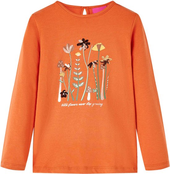 vidaXL-Kindershirt-met-lange-mouwen-bloemenprint-92-oranjebruin