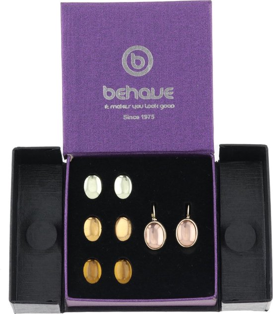 Boucles d'oreilles d'oreilles Behave - femme - couleur or - boucles d'oreilles serties de 4 pierres interchangeables