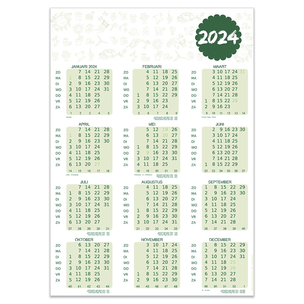 Jaarposter kalender 2024 | Poster | A2 | 42x59,4 cm | Natuurpapier