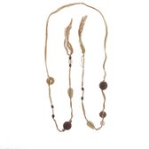Collier Behave - beige - marron - couleur crème - chaîne noeud - perles en bois - 160 cm