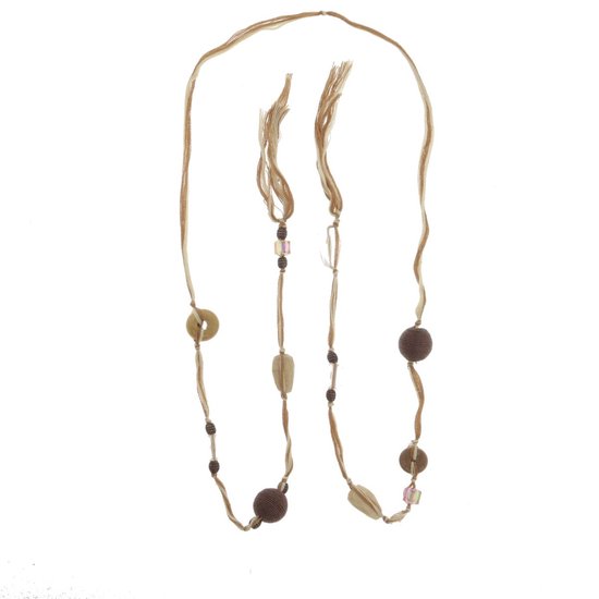 Collier Behave - beige - marron - couleur crème - chaîne noeud - perles en bois - 160 cm