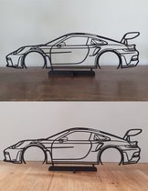 Olivios design wall art Porsche GT3 silhouet standaard uit 4mm dik MDF zwart 35x11.5cm nederlands ondwerp en fabrikaat .