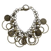 Behave Armband - vintage - oud goud kleur - met muntjes en ronde hangers - 19 cm