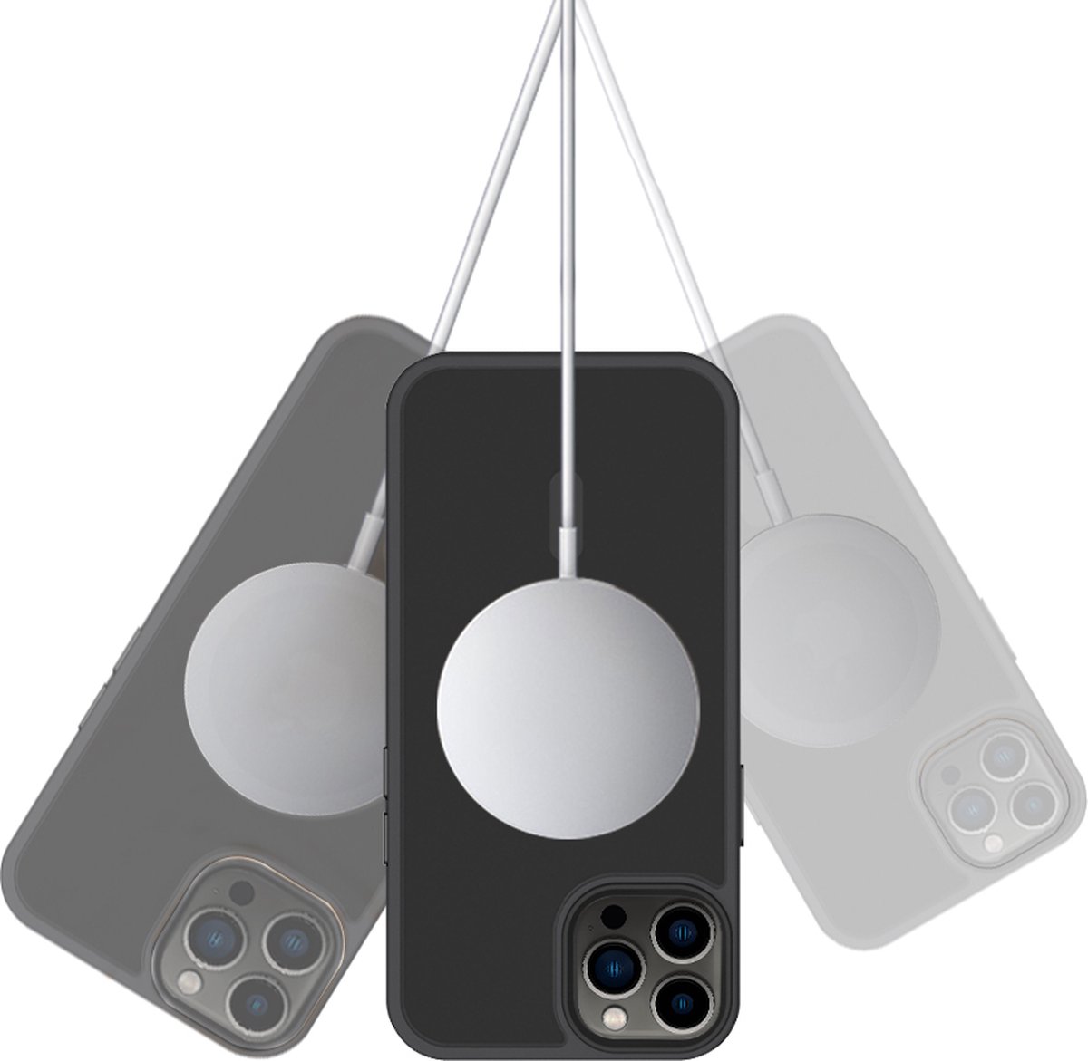 iPhone 14 Pro Max Mat Transparant Zwart hoesje met magnetische ring