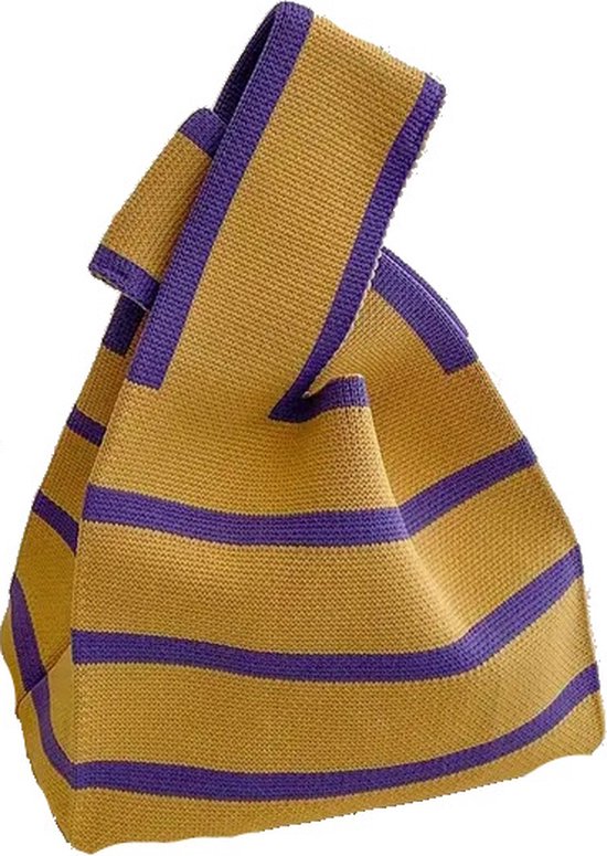 Sac à main Femme - Sac à main tricoté pour femme - sac à poignet - rayures violet jaune moutarde - stretch - minimaliste - taille 33 x 20 cm