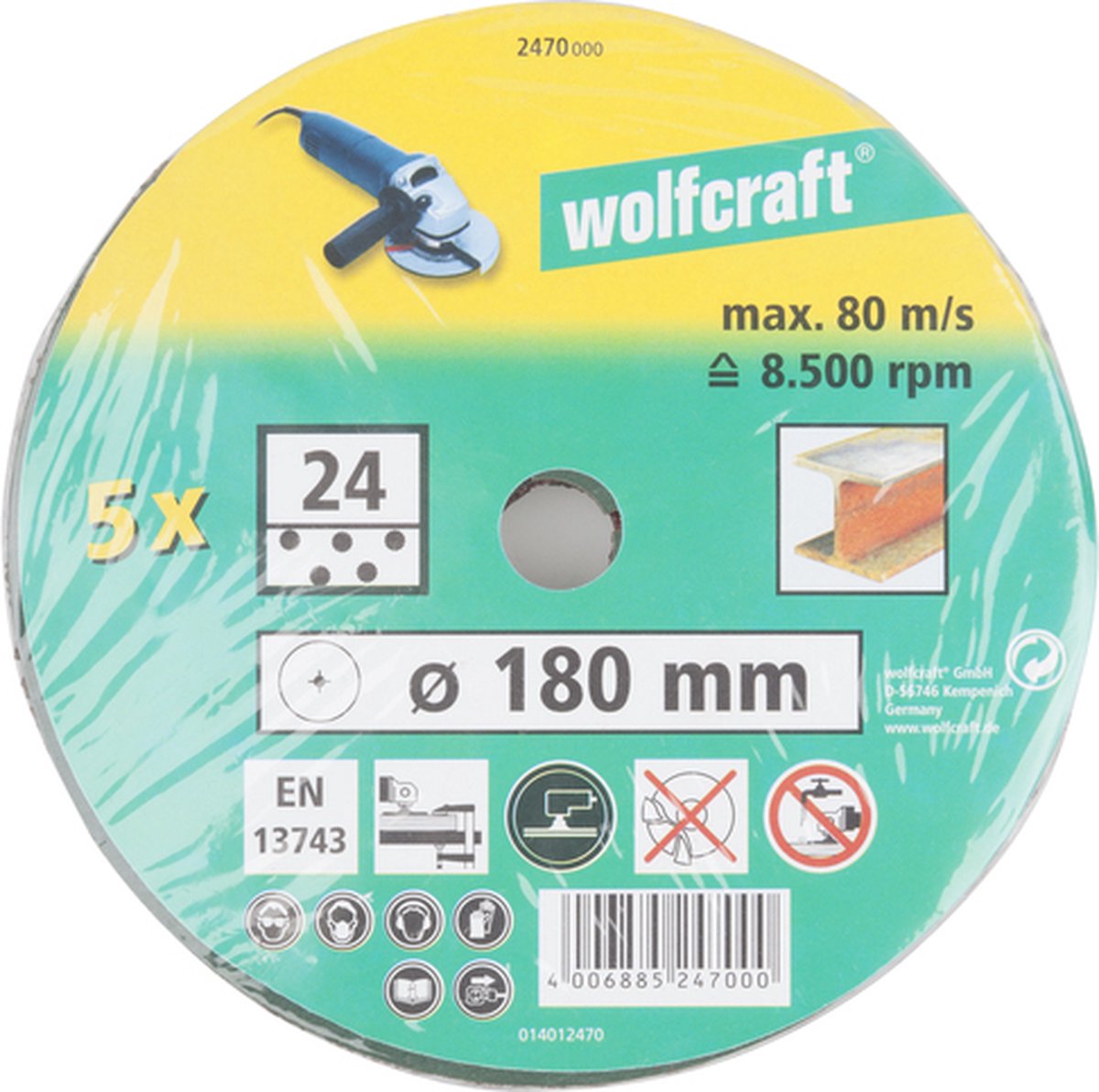 Wolfcraft Fiberschuurschijf voor metaal Ø 180 mm