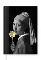 Notitieboek - Schrijfboek - Meisje met de parel - Johannes Vermeer - Lolly - Goud - Notitieboekje klein - A5 formaat - Schrijfblok