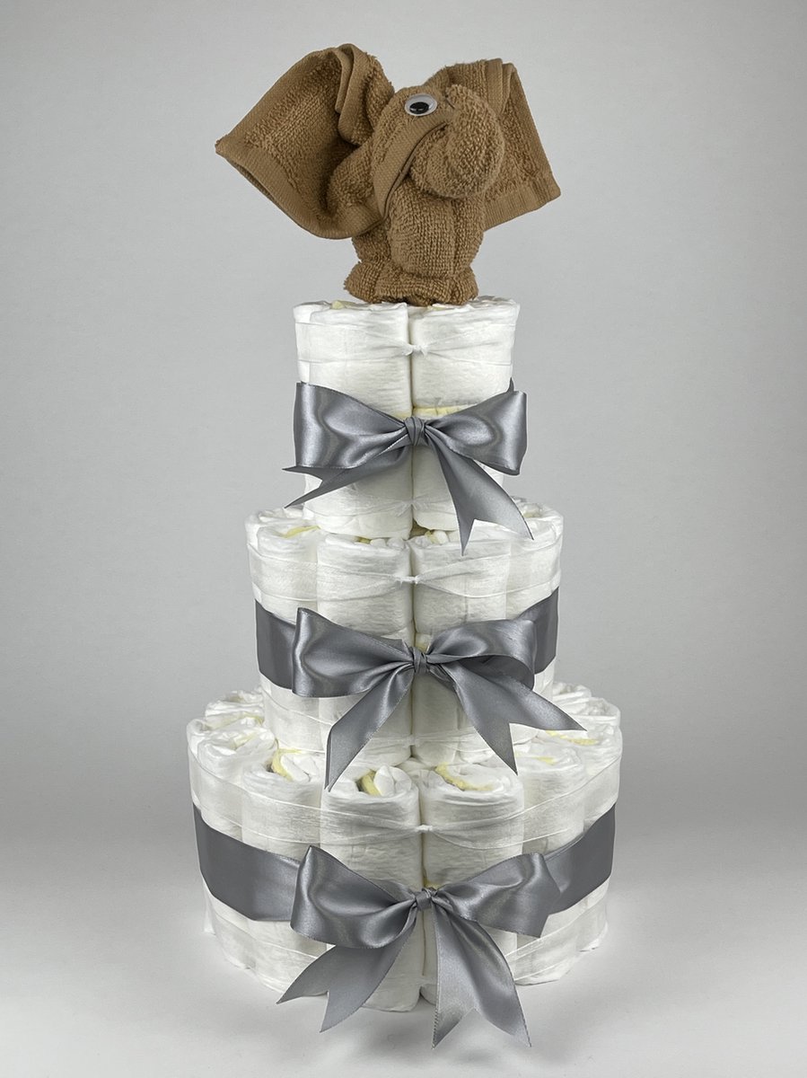 Goedkoopste Chouette-Chouette | Luiertaart Neutraal | Kraamcadeau | Geboorte Jongen Meisje | Babyshower | Olifant Sand - Grijs