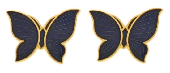 Behave Oorbellen oorstekers vlinder goud kleur met blauw emaille 1,5 cm