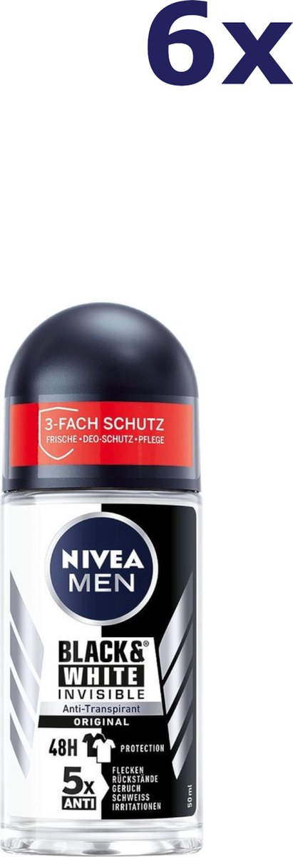Goedkoopste 6x Nivea men Anti-Transpirant Roll-on Black & White Invisible 50ML
