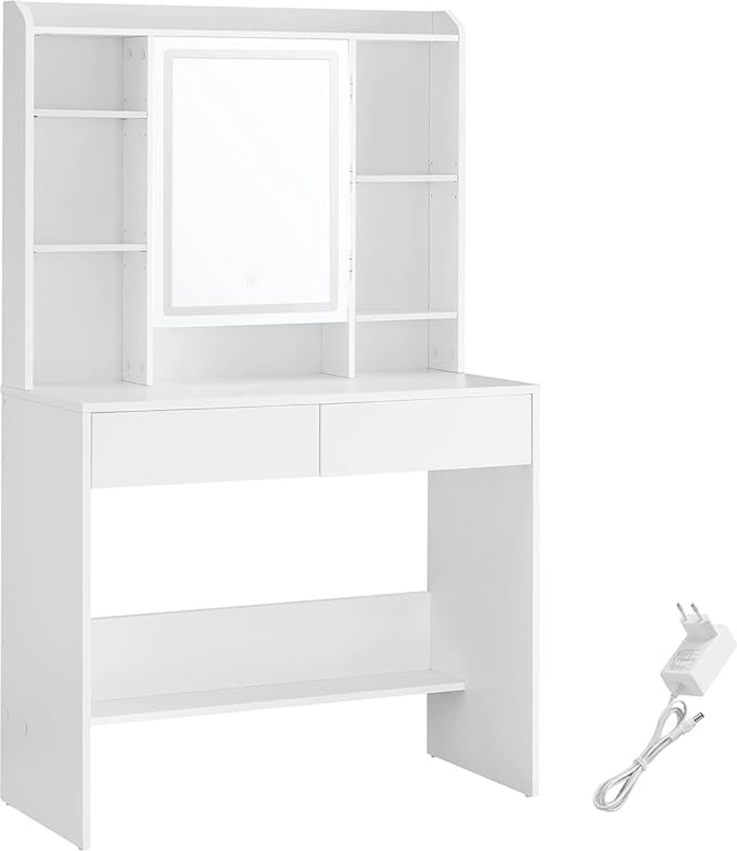 Moderne Witte Kaptafel - LED-verlichting met 3 Kleuren - Verstelbare Planken - 2 Lades