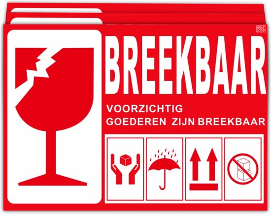 50 XL Grote breekbaar stickers (Fragile) - verhuisstickers - transport stickers - 14,8x10,5cm