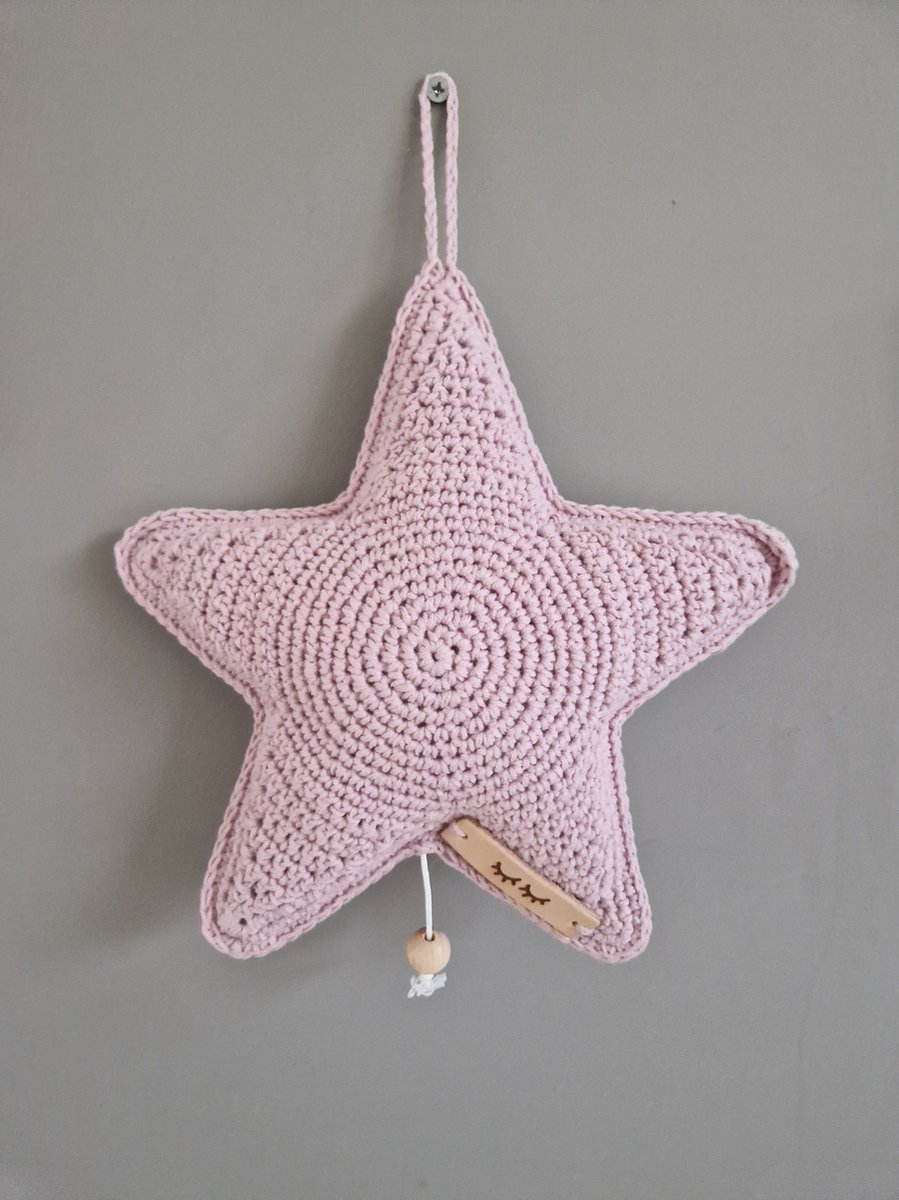 Haaksels&Kralen - Muziek ster - roze - hanger babywieg - babyslaapkamer - kraamkado - kado babyshower