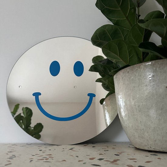 Blauwe Smiley Spiegel - 38cm - Rond