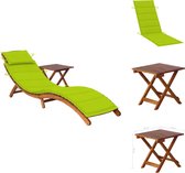 vidaXL Houten ligbed - Comfortabel ligbed van massief acaciahout - Inclusief tafel en kussen - Afmetingen 184 x 55 x 64 cm - Helder groene kleur kussen - Geen montage vereist - Ligbed