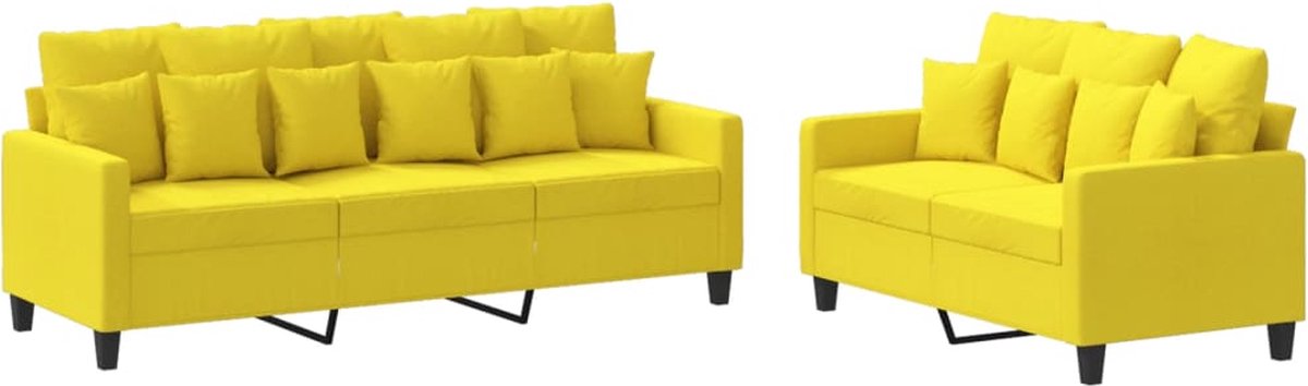 vidaXL - 2-delige - Loungeset - met - kussens - stof - lichtgeel