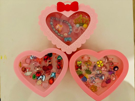 Foto: 3 dozen hart sieraden doosjes prachtige cadeau kids jewellery voor meisjes ringen armbanden haarclips