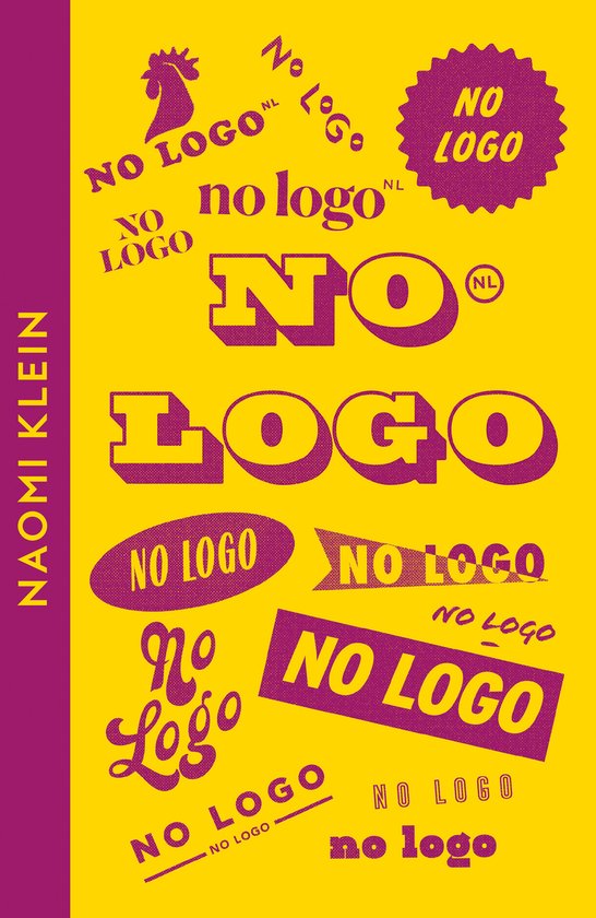 Jaune avec diverses conceptions 'No Logo' violettes dans différentes polices et tailles.