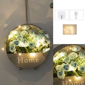 CNL Sight Wand decoratie - Ronde stijlvolle muur plantenbak set met Hak, spijker, LED-verlichting en Kunst bloemen- DIY bloemstuk-Muur Bloempot set -hangende bloempot set - ronde ijzeren-grijs & kunst Roos
