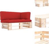 vidaXL Hoekbank Pallet Grenenhout - 110 x 65 x 55 cm - Rood kussen - Tuinbank