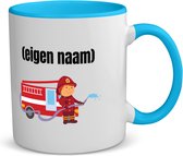 Akyol - tasse à café pompier avec camion de pompiers - tasse à thé - bleu - Pompiers - quelqu'un qui travaille dans les pompiers - tasse avec eigen naam - joli cadeau pour quelqu'un qui travaille dans les pompiers - cadeau - cadeau - contenu 350 ML