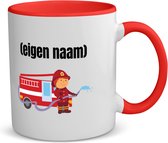 Akyol - tasse à café pompier avec camion de pompiers - tasse à thé - rose - Pompiers - quelqu'un qui travaille dans les pompiers - tasse avec eigen naam - joli cadeau pour quelqu'un qui travaille dans les pompiers - cadeau - cadeau - Contenu 350 ML