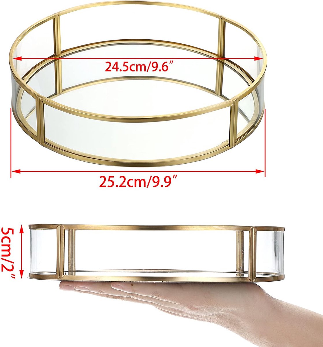 Plateau Miroir Doré 17.5 Cm - Plateau Déco Vanité, Bijoux, Parfums - 10