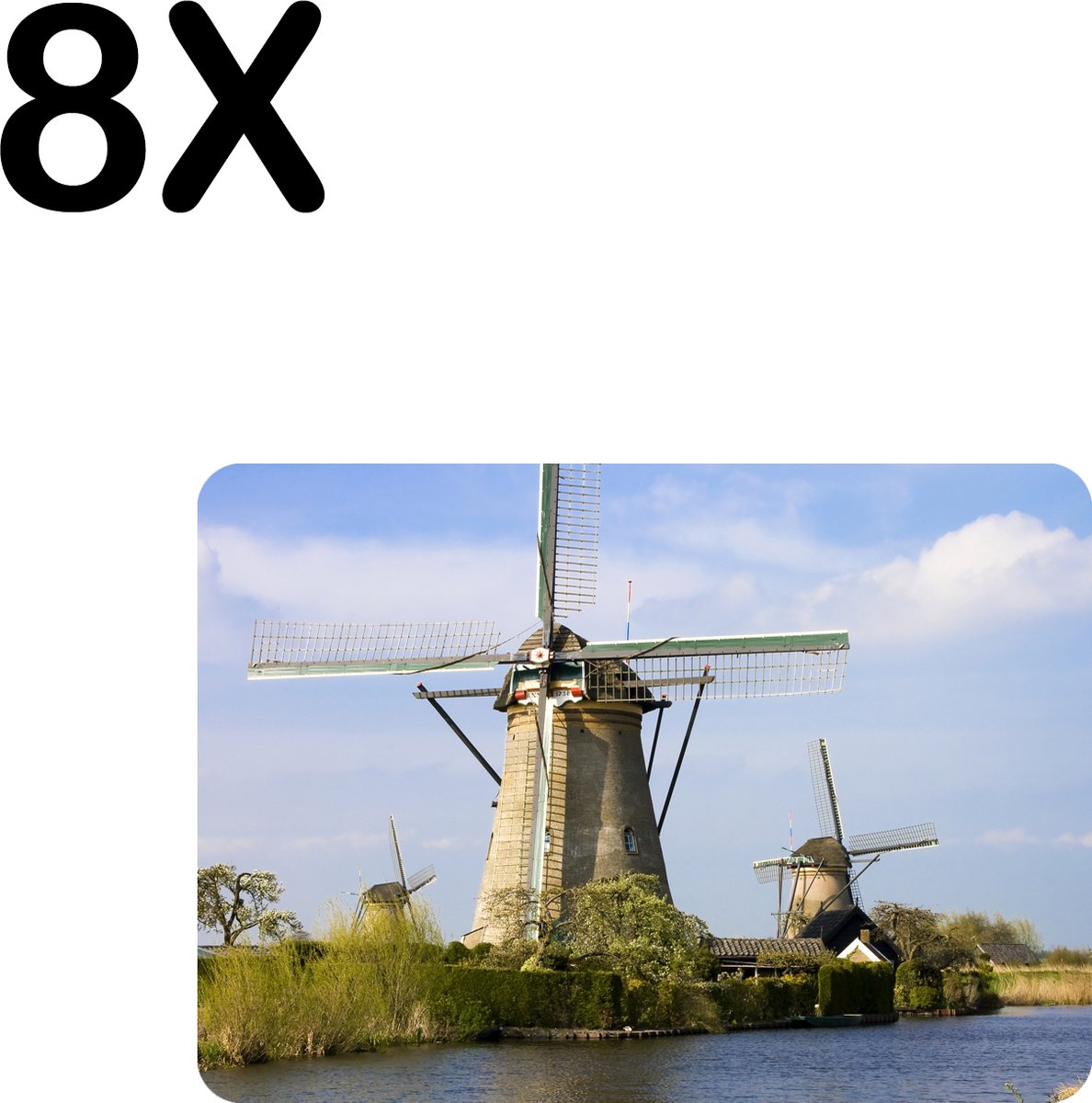 BWK Flexibele Placemat - Nederlandse Molens aan het Water - Set van 8 Placemats - 35x25 cm - PVC Doek - Afneembaar
