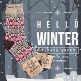 chaussettes femme alpaga green-goose® | 2 Paires | Taille 39-42 | Gris, rouge, bleu | 100% laine d'alpaga | Merveilleusement chaud et extensible | Cadeau de Noël durable