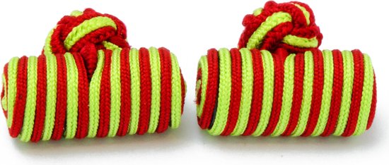 Manchetknopen - Zijden Knoop met Groen en Rode Cilinder