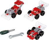 Klein Toys Bosch 3in1 Bouwpakket raceteam - 34 onderdelen - incl. blauwdrukken voor 3 raceauto's, momentsleutel en schroevendraaier - rood grijs