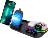 Chargeur sans fil Provice® 4-en-1 - Station de charge Qi Apple - Chargeur sans fil pour iPhone, Apple Watch, AirPods - Klok LED et lampe LED - 15 Watt - Zwart