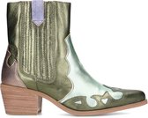 Manfield - Dames - Metallic groene leren cowboylaarzen - Maat 38