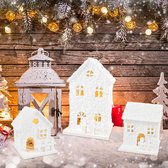 Kerstdorp met verlichting, 3 stuks, kerstdorp, houten huisjes, kerstdecoratie met verlichting, hout, verlicht huis, inclusief batterijen, kerstdecoratie, winterdecoratie, Kerstmis