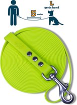 Laisse pour chien Miqdi BioThane - jaune fluo - 19 mm - 5 mètres - avec poignée