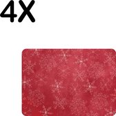 BWK Flexibele Placemat - Rood - Wit - Kerst Patroon - Sneeuwvlok - IJskristal - Ster - Set van 4 Placemats - 35x25 cm - PVC Doek - Afneembaar