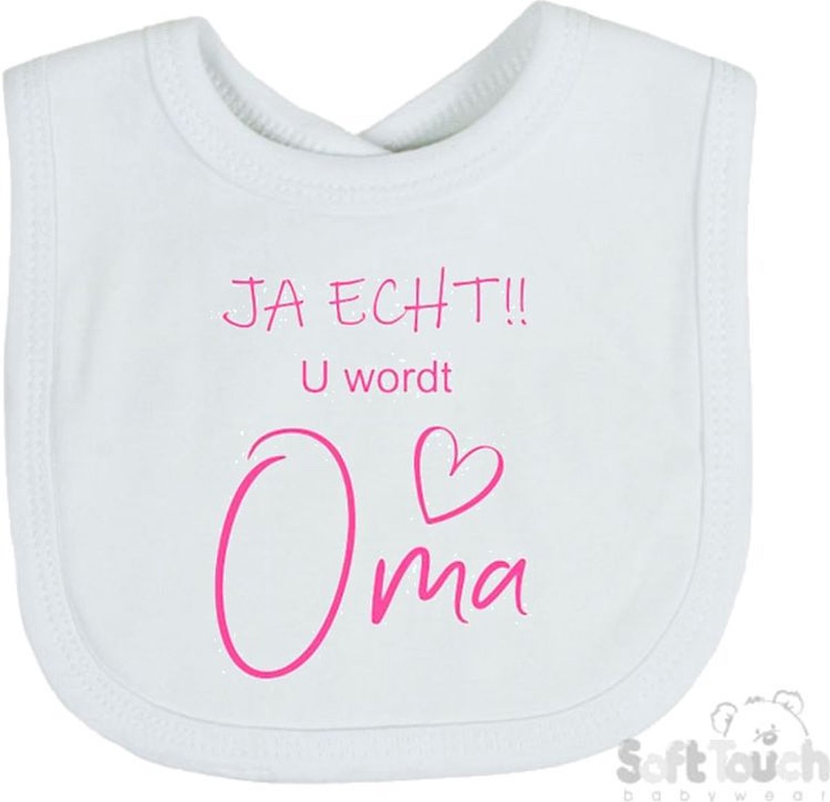 Goedkoopste Soft Touch Slabber Slabbetje Slab JA ECHT!! U wordt Oma Unisex Katoen Wit/roze Maat 33x22 Cm