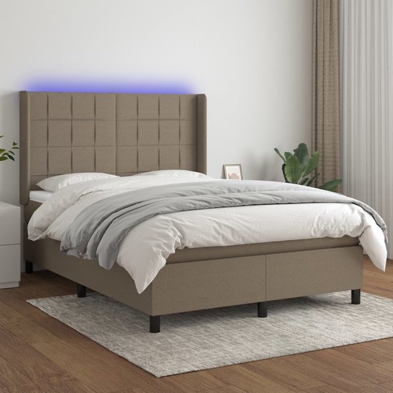 The Living Store Boxspring Bed - LED - Pocketvering Matras - Huidvriendelijk Topmatras - 140x200 cm