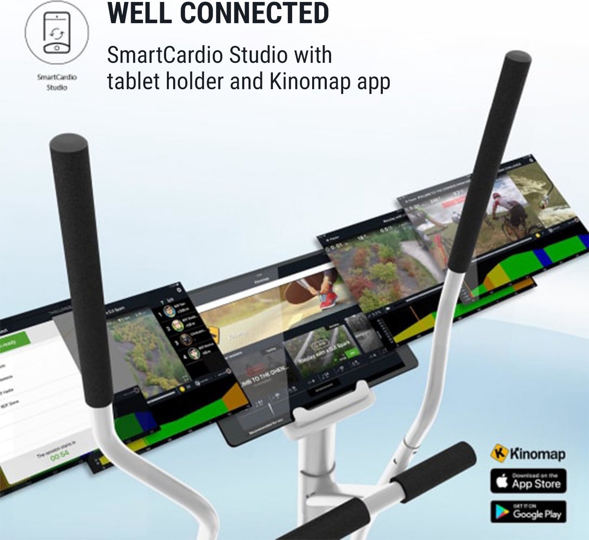 Afbeelding 3 van Klarfit Myon Cross crosstrainer - 12kg Vliegwielmassa - Magnetisch remsysteem - Weerstand op 8 niveaus - SmartCardio Studio met Kinomap app - SilentBelt System - Hartslagmeter - Wit