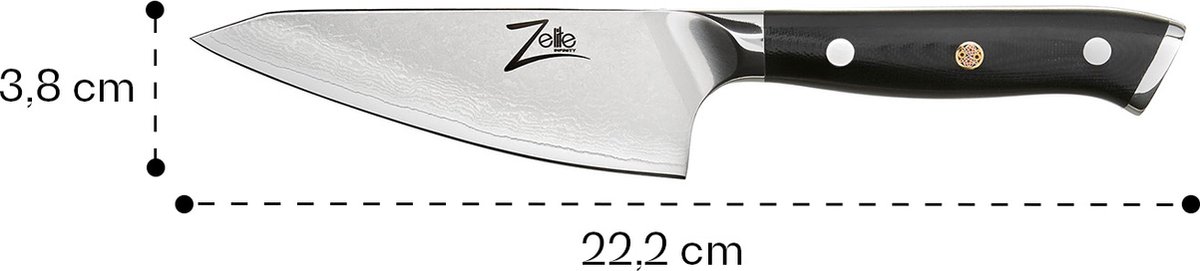 Zelite Honesuki Damastmes, Scherp keukenmes 11,4 cm, Japans mes voor thuis & horeca, Profi-mes scherp, Damast koksmes voor keuken, Damascener mes met naadloze verwerking