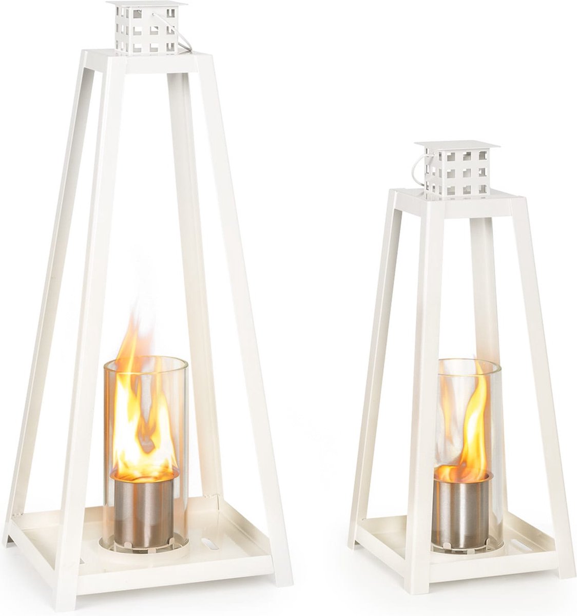 Fiamme Triangolo bio-ethanol lantaarn set van 2 rvs brander 0,3 liter 4h brandduur