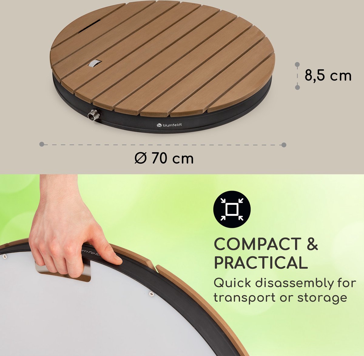 Blumfeldt Zwembad mobiele tuindouche, buitendouche voor de tuin, vloerdouche met 4m fonteinhoogte, vloertuindouche met houten look voor & sauna, buitendouche waterdicht, vorst thumbnail 5