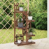 The Living Store Plantenstandaard Retro - Houten - 60x25x130 cm - Gecarboniseerd bruin